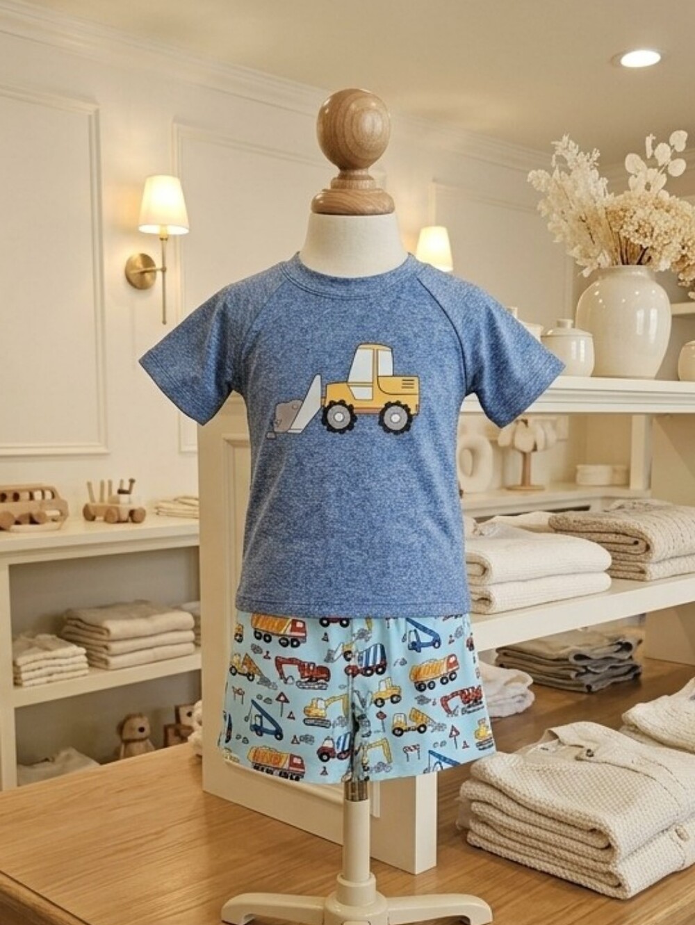 Millie Loves Lily Gray Bulldozer Tee & Heavy Equipment Shorts Set | Sizes 3